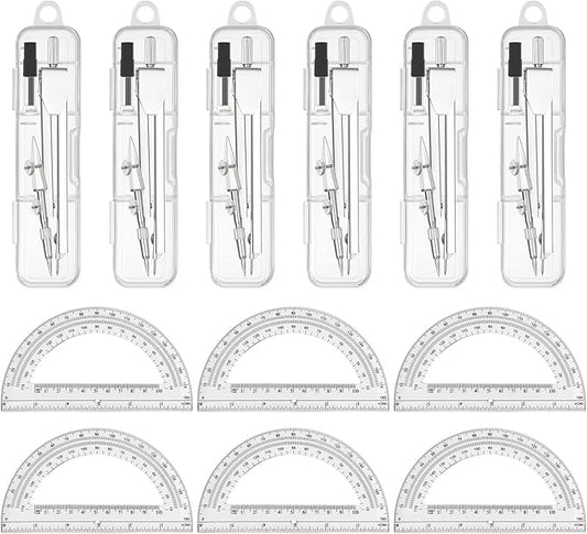 6 Sets Compass and Protractor Sets Student Basics Geometry Math Set Metal by Zuazaor