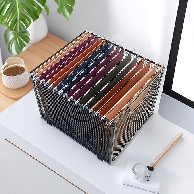 SREGGSIY Metal Mesh Hanging File Organizer, Office/School/Home File Crate - Image 2