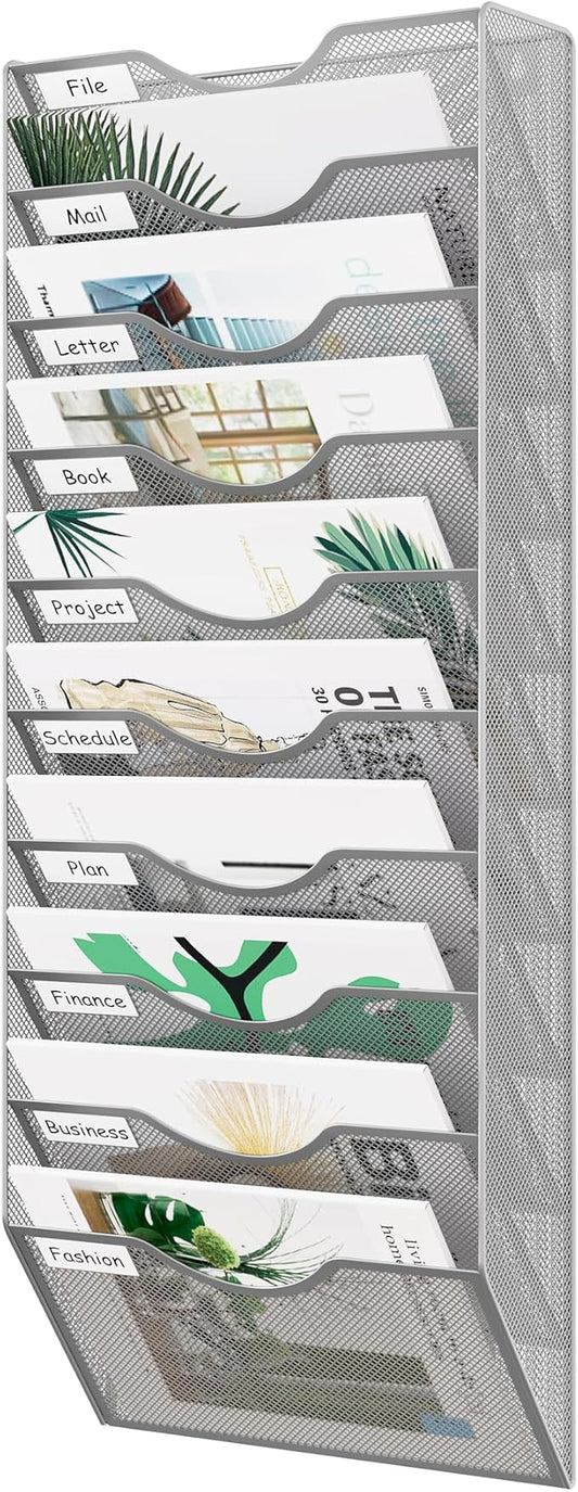 EasyPAG 10 Pocket Mesh Wall File Organizer, Hanging Paper Folder Holder by EasyPAG