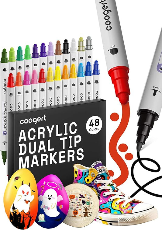Coogert 48 Colors Dual Tip Acrylic Paint Markers, Fine Tip and Dot Tip Acrylic by CoogertPaintPens