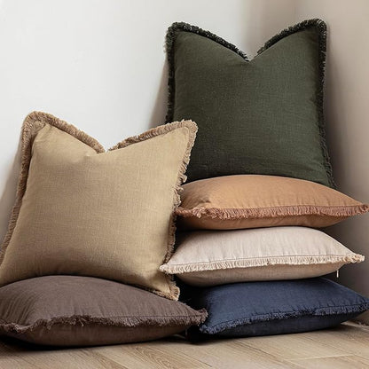 Foindtower Set of 2 Decorative Linen Fringe Throw Pillow Covers Boho Farmhouse - Image 6