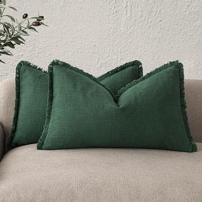 Foindtower Set of 2 Decorative Linen Fringe Lumbar Throw Pillow Covers Boho by Foindtower