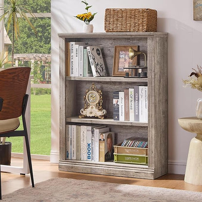 RWYHG 43" Grey Tall Bookshelf Set of 4, 3-Tier Thick Wooden Book Shelf - Image 2