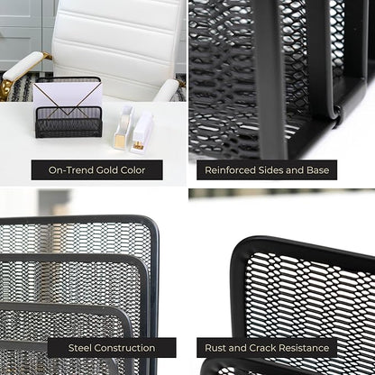 BLU MONACO Black Metal Mesh Letter Sorter | 3-Slot Mail Organizer - Image 2