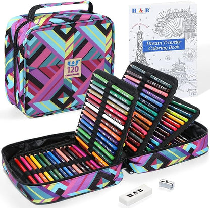 H & B 120 Colored Pencils Set, Art Pencil Kit by HB
