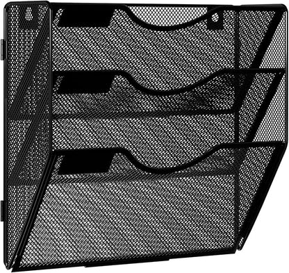 Solinxe Wall Hanging File Holder 3 Tier Wall Mounted Paper Organizer Magazine - Image 2