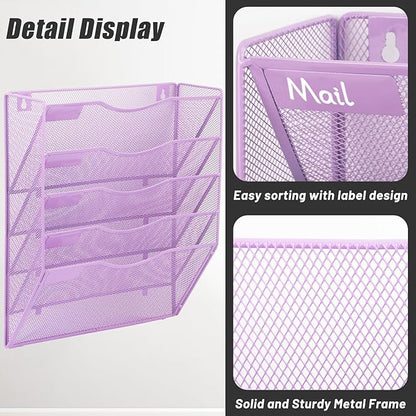 EASEPRES 5 Pocket Mesh Hanging Wall File Organizer, Wall Mounted Mail Paper - Image 4