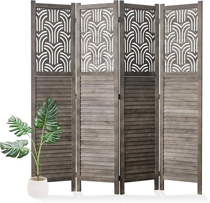 Svimi Folding Room Divider, 66.9 Inch 4 Panels Wood Carved Privacy Screens by Svimi