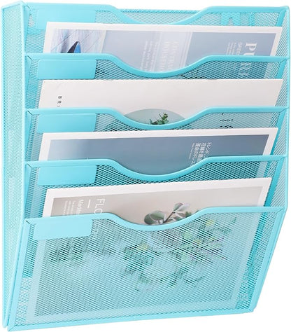 EASEPRES 5 Pocket Mesh Hanging Wall File Organizer, Wall Mounted Mail Paper - Image 2