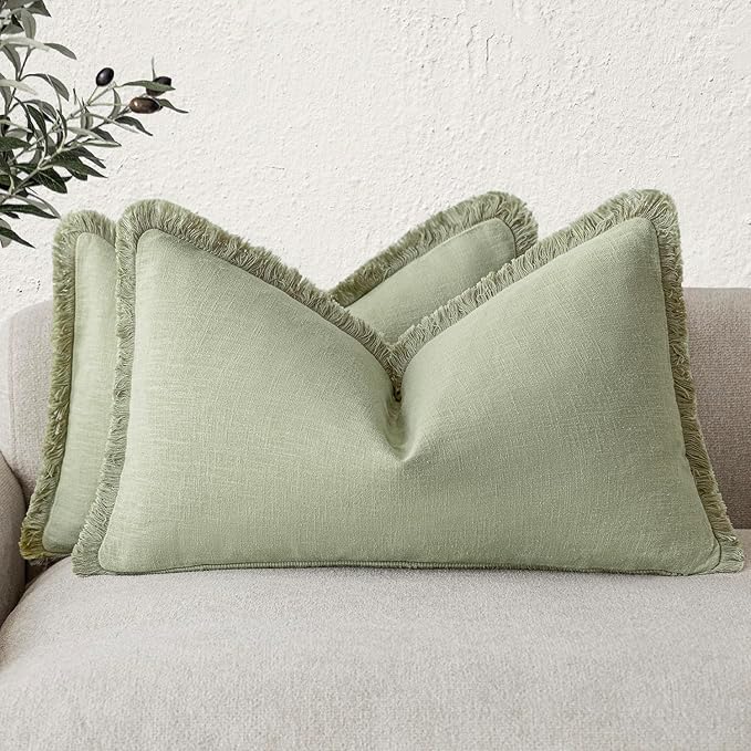 Foindtower Set of 2 Decorative Linen Fringe Throw Pillow Covers Farmhouse by Foindtower