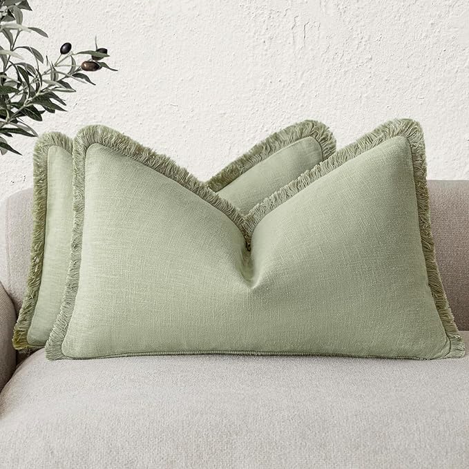 Foindtower Set of 2 Decorative Linen Fringe Lumbar Throw Pillow Covers by Foindtower