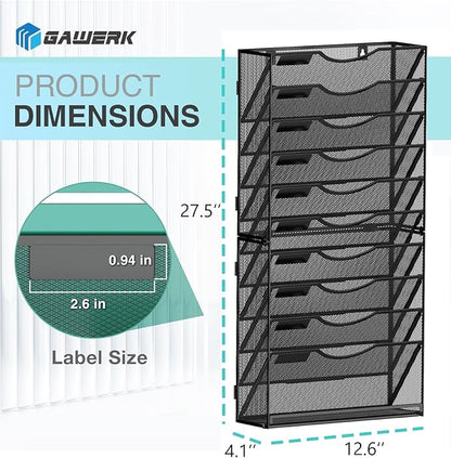 Gawerk 11-Tier Wall File Organizer Hanging Wall File Holder Wall Mount Paper - Image 2