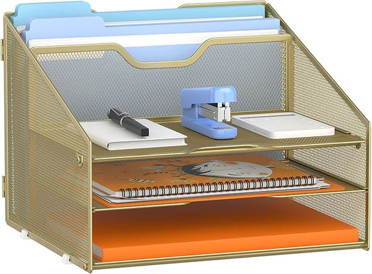 GAWERK Letter Tray Organizer, Mesh Desk File Organizer by Gawerk