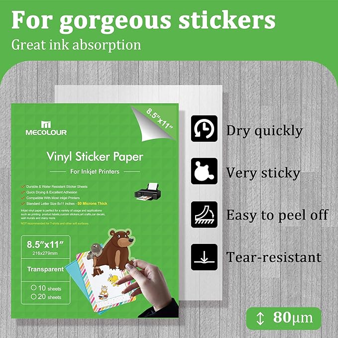 MECOLOUR Clear Sticker Paper for Inkjet Printer -95% Transparent 8.5x11 Inch - Image 2