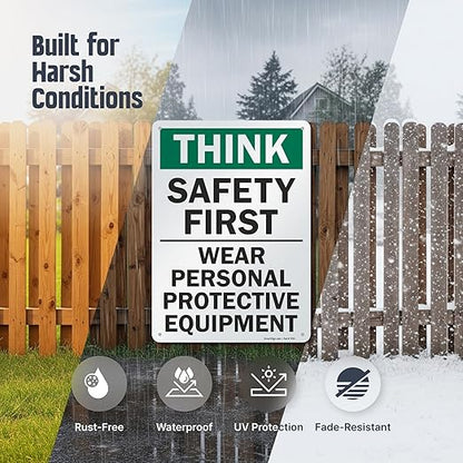 SmartSign - S-2917-AL-14 "Think Safety First - Wear Personal Protective - Image 4