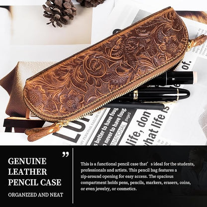 Gexmil Genuine Leather Pen Case, Full Grain Leather Pencil Holder, Hand-made - Image 6
