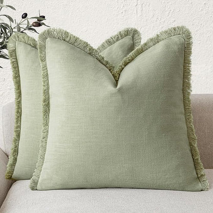 Foindtower Set of 2 Decorative Linen Fringe Throw Pillow Covers Cozy Boho by Foindtower
