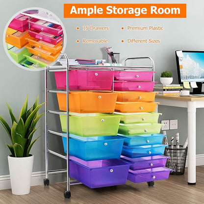 HAPPYGRILL 15-Drawer Rolling Cart, Storage Carts - Image 5
