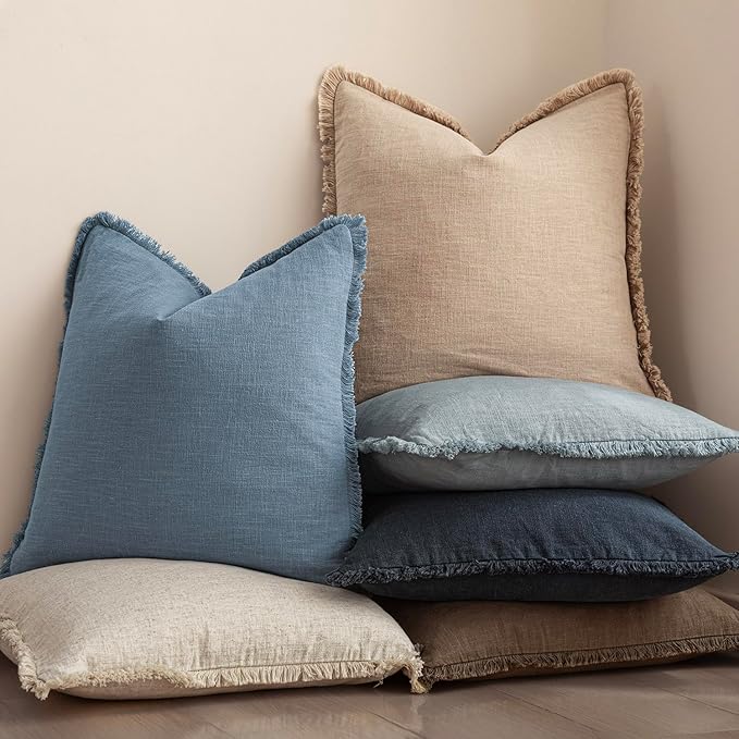 Foindtower Set of 2 Decorative Linen Fringe Lumbar Throw Pillow Covers Boho - Image 6