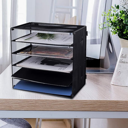 EASEPRES 5 Slot Mesh Desk Organizer Tray, File Paper Letter Folder Holder - Image 5