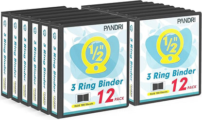 3 Ring Binder 0.5 Inch, PANDRI 12 Pack 0.5-Inch Binder Fits Letter Size 8.5'' x by PANDRI