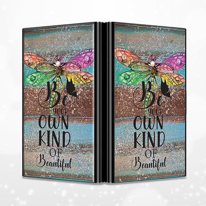 BWEGRHE Slim Credit Card Holder, Dragonfly Glitter Wood RFID Blocking Metal - Image 4