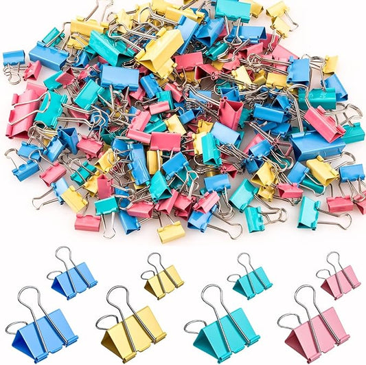 200 Count Colored Binder Clips Assorted Sizes, 4 Sizes Large, Metal Paper Clamps by KKEETUR