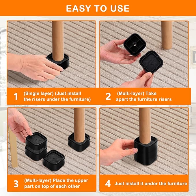 shouwuhho 9 Pack Furniture Risers Adjustable Bed Risers Heavy Duty Lifts Height - Image 7