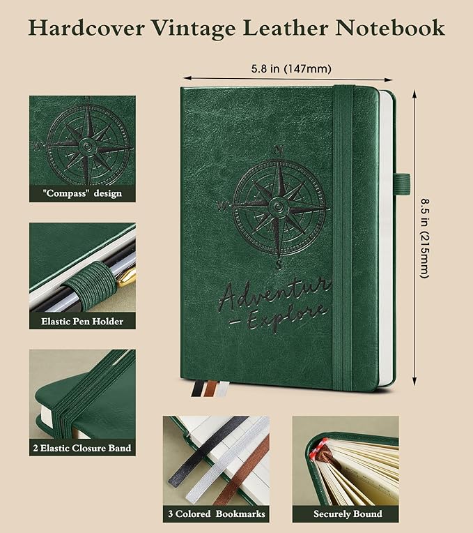 PAIBAS Lined Journal Notebook for Women Men, 160 Pages, A5 Hardcover Vintage - Image 2