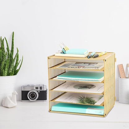 EASEPRES 5 Slot Mesh Desk Organizer Tray, File Paper Letter Folder Holder - Image 5