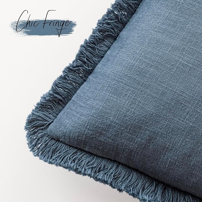 Foindtower Set of 2 Decorative Linen Fringe Throw Pillow Covers Cozy Farmhouse - Image 3