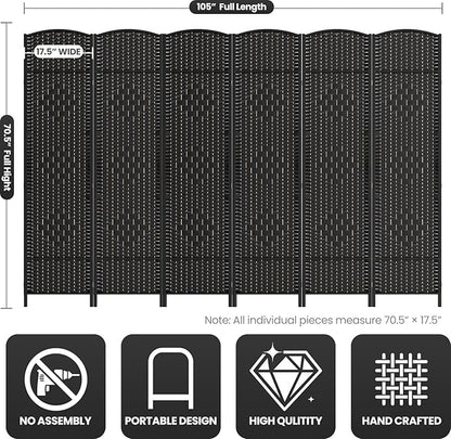 6 Panel Room Divider, 6Ft Folding Privacy Screen, Tall - Image 3