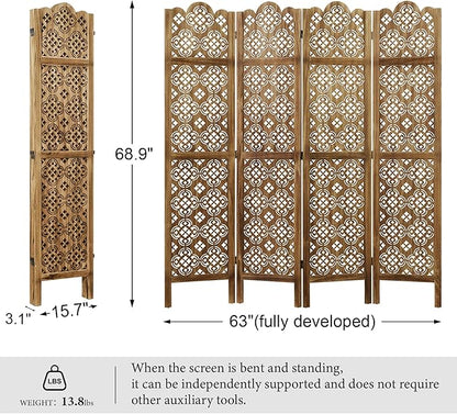 68.9Inch Folding Room Divider, 4 Panels Wood Carved Privacy Screens - Image 4