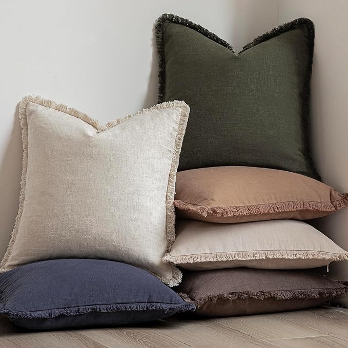 Foindtower Set of 2 Decorative Linen Fringe Lumbar Throw Pillow Covers Boho - Image 6