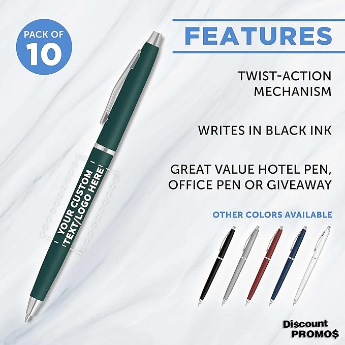 DISCOUNT PROMOS Custom Langham Ballpoint Pens Set of 10, Personalized Bulk Pack - Image 2
