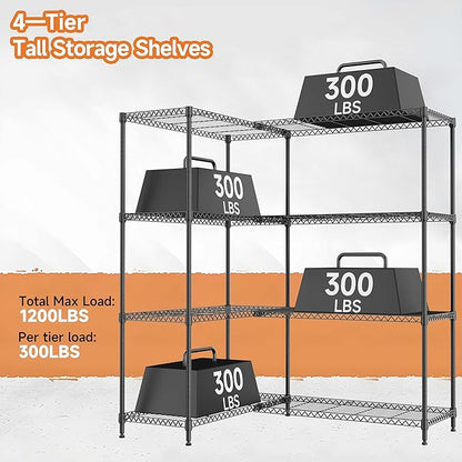 M MZG 4 Tiers Storage Shelves Load 1200LBS, Metal Shelving Wire Metal Shelving - Image 4