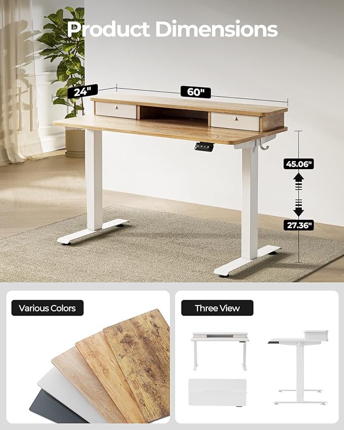 FEZIBO 60 x 24 Inch Height Adjustable Electric Standing Desk - Image 4