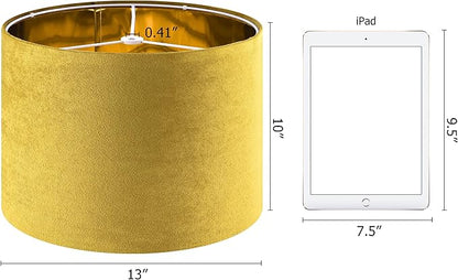 GO&SO Yellow Velvet Drum Lamp Shade Set of 2 Medium 13" Top x 13" Bottom x 10" - Image 2