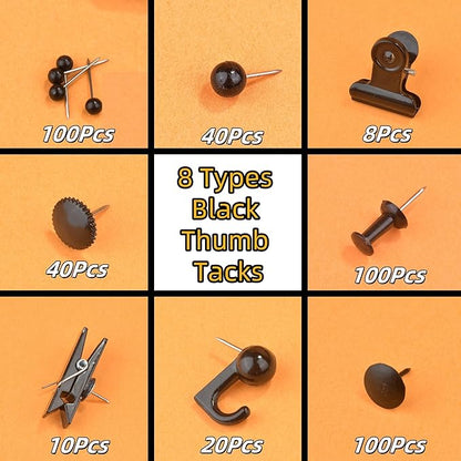 418 Pcs Push Pins Set, 8 Types Black Thumb Tacks - Image 3