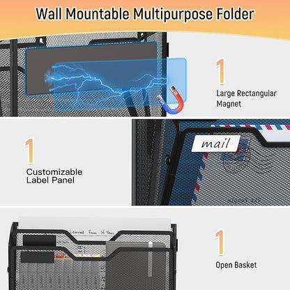 Docnest 2 Tier 3 Pack Magnetic Wall Mounted File Holders, Mesh Letter Organizer - Image 4
