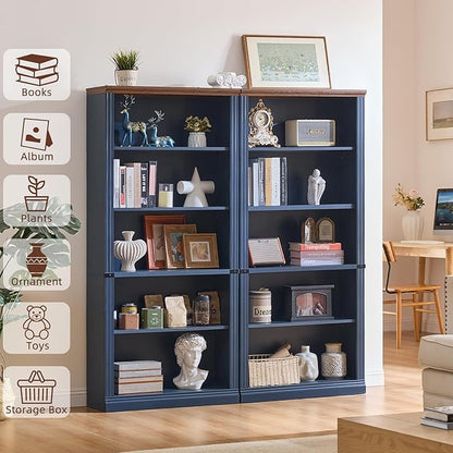 RWYHG 70" Blue Tall Bookshelf Set of 4, 5-Tier Thick Wooden Book Shelf - Image 4
