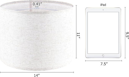 Oatmeal linen Textured Lamp Shades Set of 2 Medium Drum Lampshade 14``Top x - Image 3