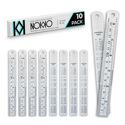 6 Inch Metal Ruler Bulk Set by NOKKO