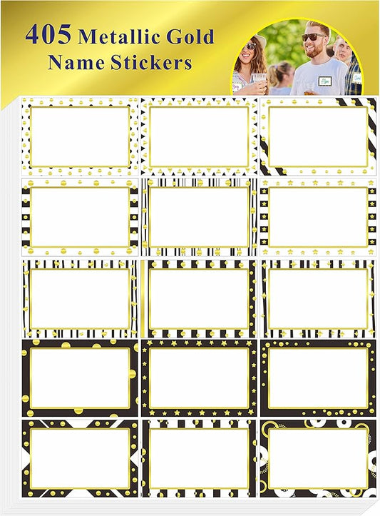 405 PCS Gold Metallic Name Tag, Blank Name Labels in 15 Designs by Stickyourhappymoment