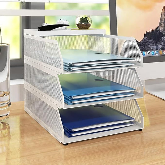 Natwind 3-Tier Stackable Paper Tray, Metal Mesh Desktop Organizer, Paper Sorter by Natwind