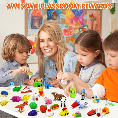 40 Pcs Animal Erasers Desk Pet for Kids 3D Puzzle Pencil Eraser Treasure Box - Image 2