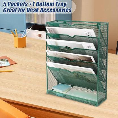 EASEPRES 6 Tier Desk File Organizer, Mesh Hanging Wall Mount Document - Image 6