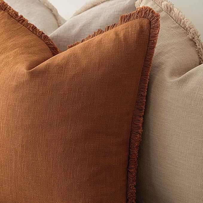Foindtower Set of 2 Decorative Linen Fringe Lumbar Throw Pillow Covers Boho - Image 5