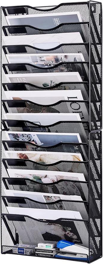 Solinxe 12-Tier Wall File Organizer, Mesh Mail Organizer Wall Mounted Paper by Solinxe
