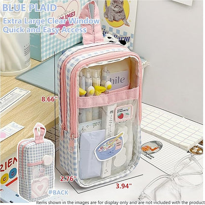 UINSUE Cute Pen case Adorable Bunny Transparent 3-Layer Large Capacity Pencil - Image 3
